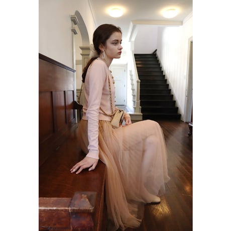 3tulle volume  skirt pink beige