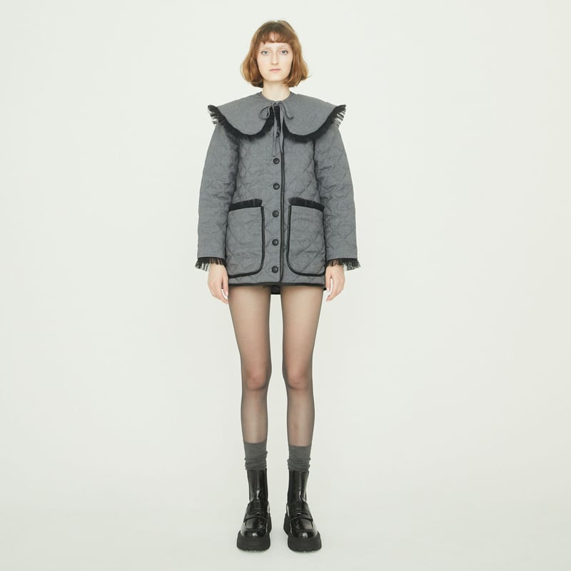 ジャケット・アウター epine down coat velours collar 2way tulle piping quilting down coat gra