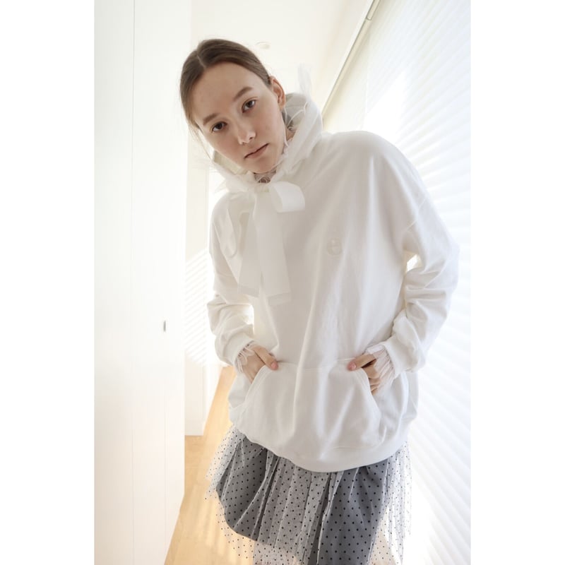 é tulle ribbon hoodie white | épine