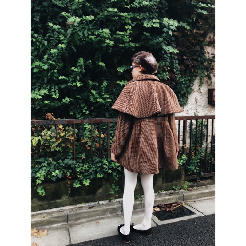 piping cape 2way coat brown check | épine