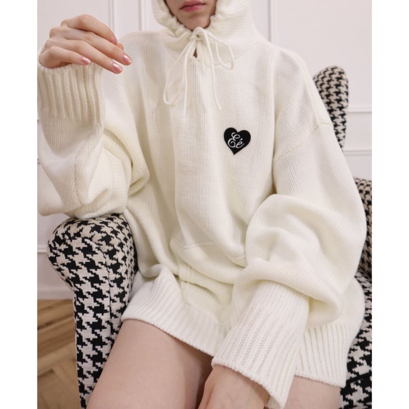 knit hoodie White