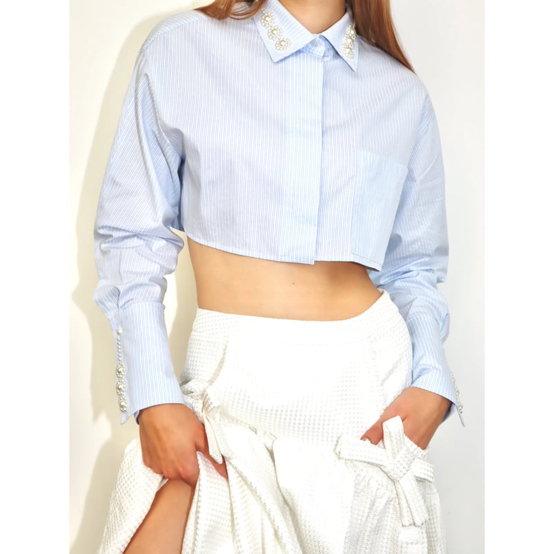 é flower pearl short shirt blue stripe | épine