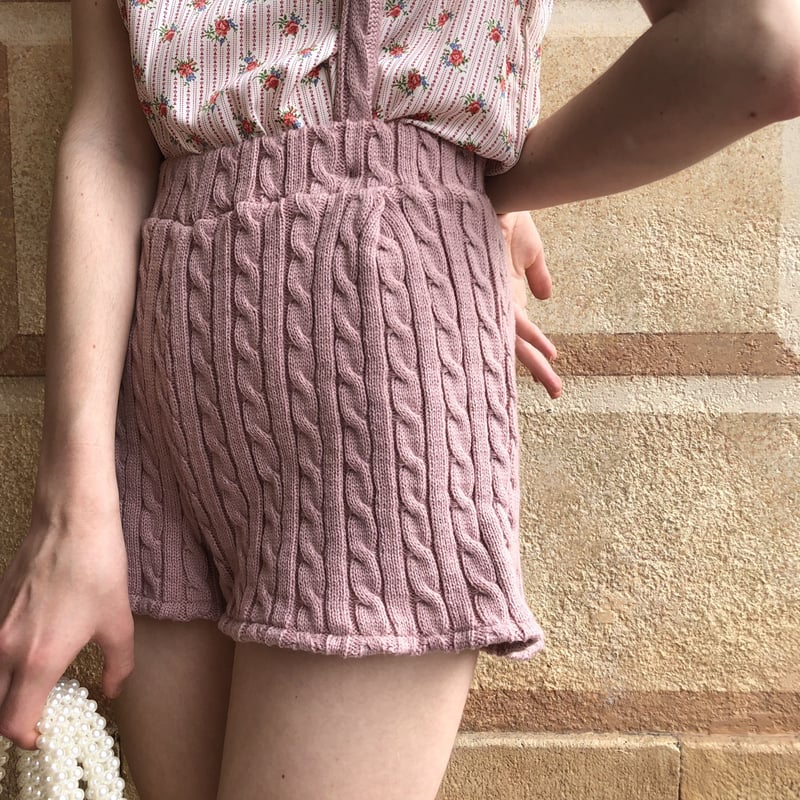 cable knit 2way short pants pink | épine