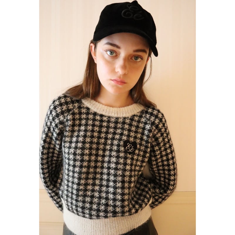 ♡Eé check mohair knit white×black | épine