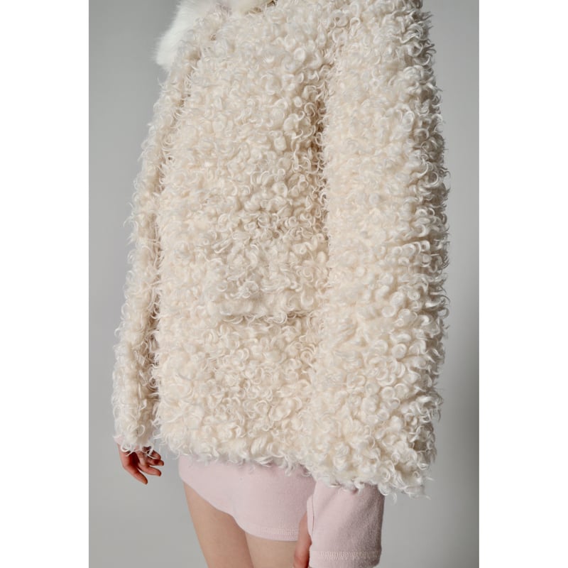 poodle collar fur coat ivory epine コート