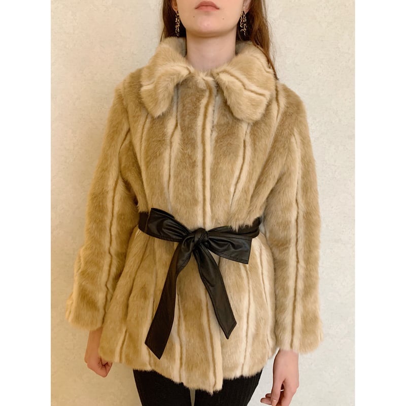 parisienne ribbon 2way fur coat beige | épine