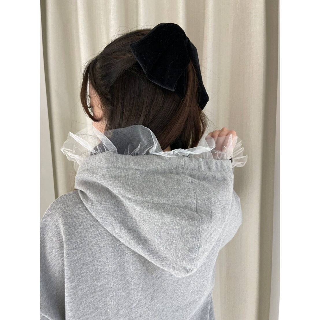 é tulle ribbon hoodie gray | épine é tulle ribbon hoodie gray | épine