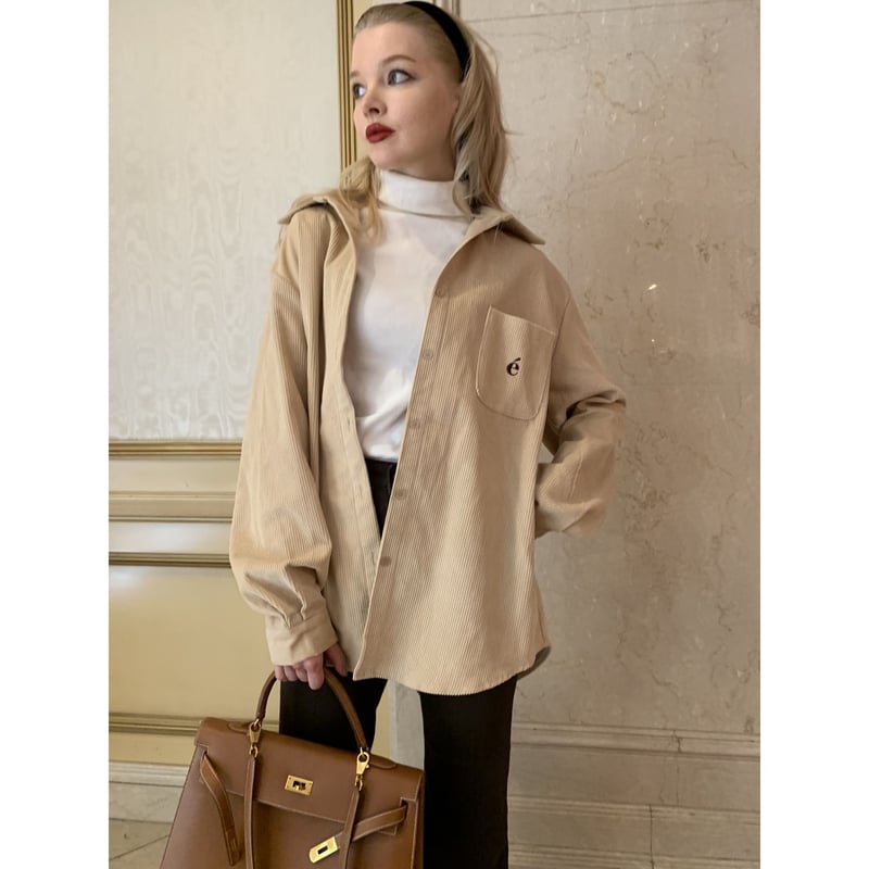 épine コーデュロイシャツ　ベージュ é logo corduroy big shirt beige | épine