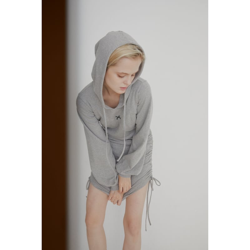 rhinestone ribbon gather hoodie onepiece（2color...