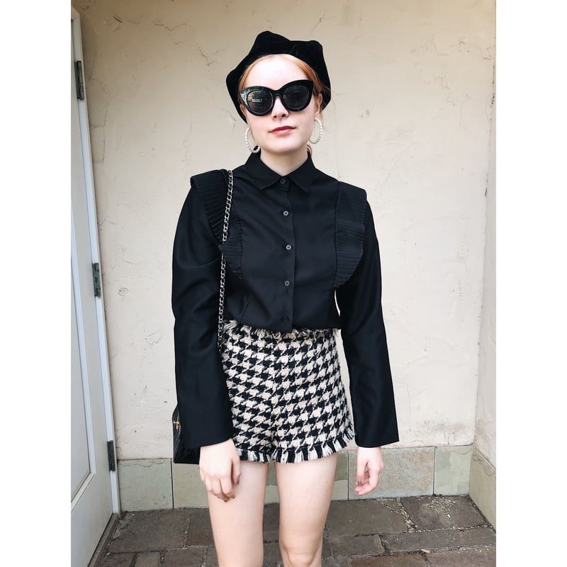 シャツ/ブラウス(長袖/七分) epine pleats design check blouse pleats design blouse | épine