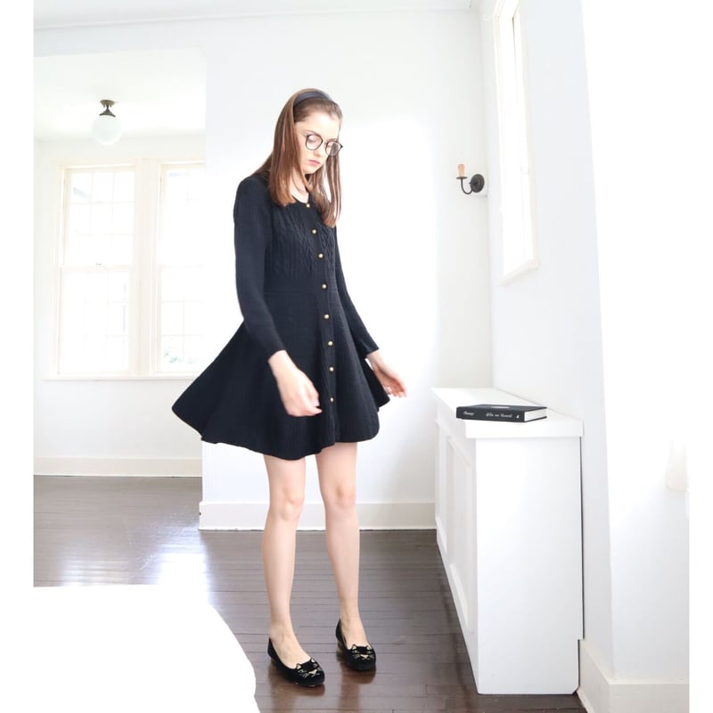 é button cable knit onepiece black | épine é button cable knit onepiece black | épine
