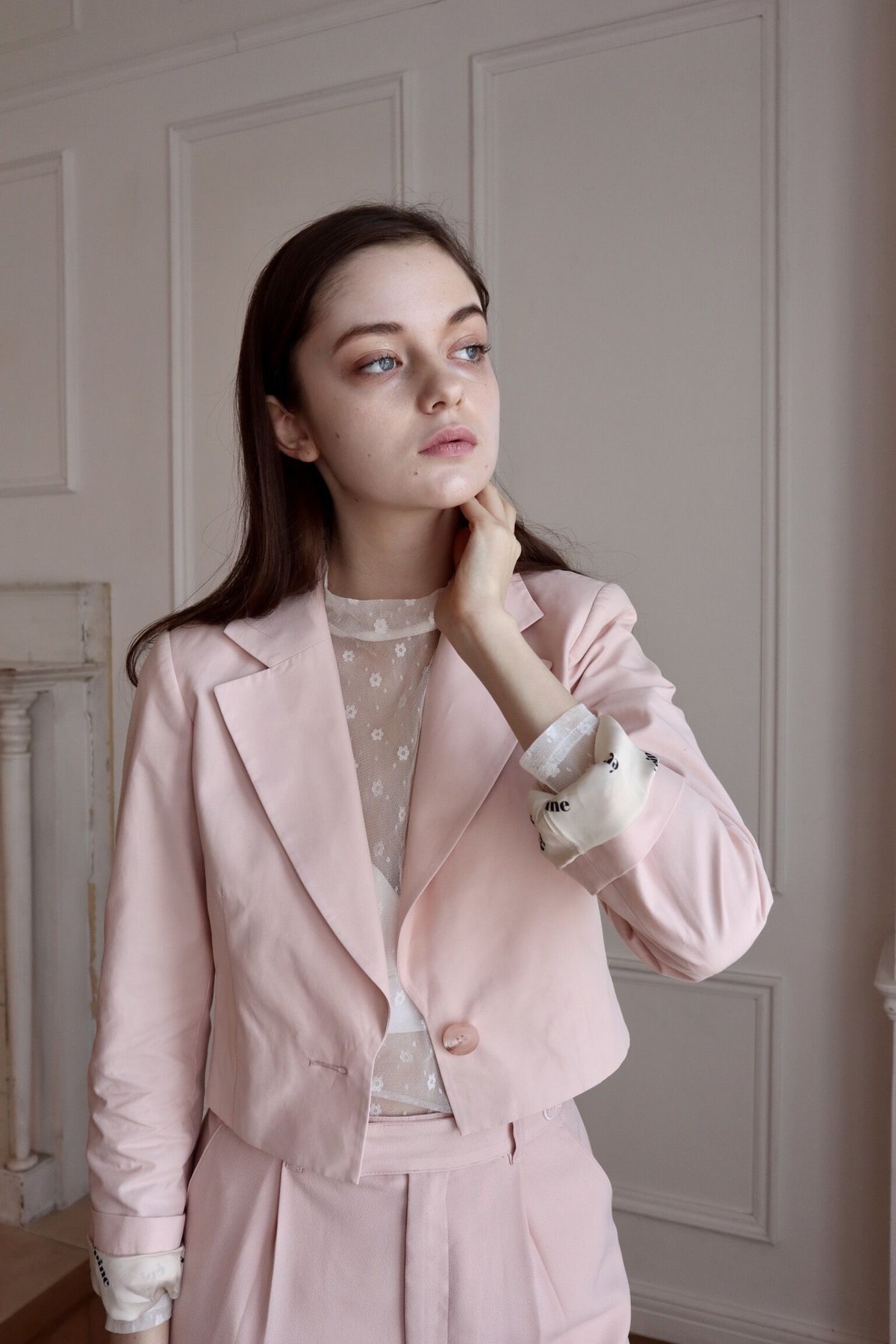 épine logo lining short jacket baby pink | épine