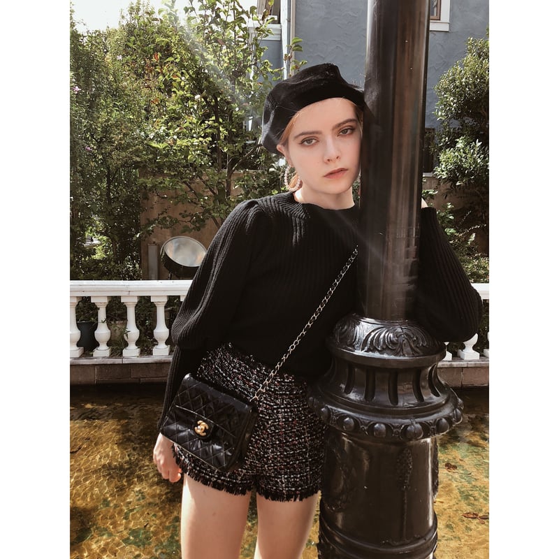 もも　epine アームボリュームロゴニット ÉPINE logo arm volume knit black | épine