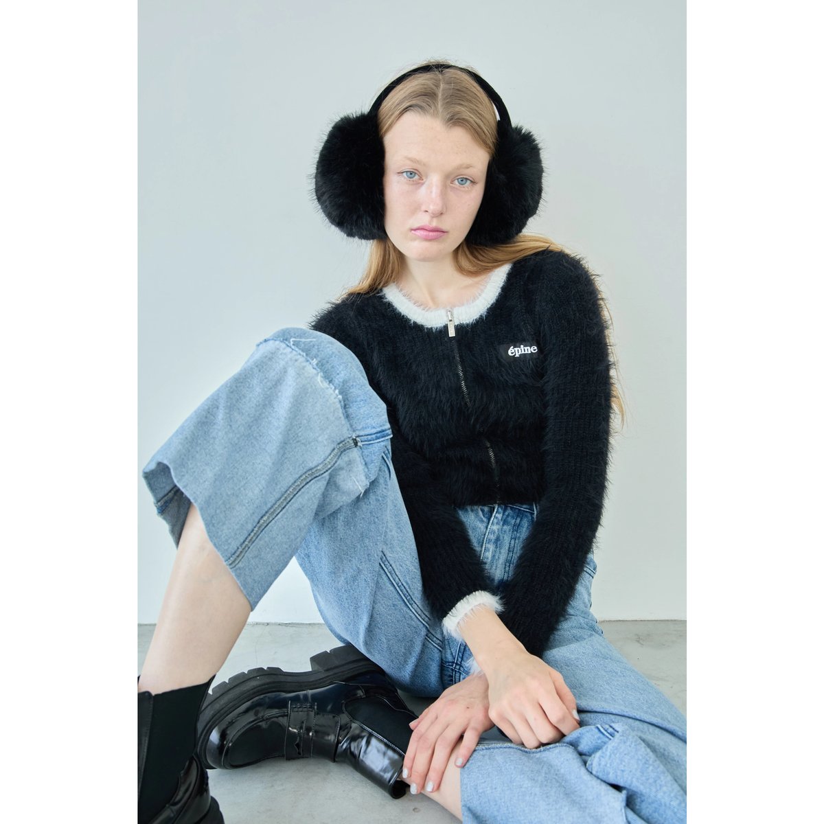 épine label shaggy zip cardigan pink 【公式通販】