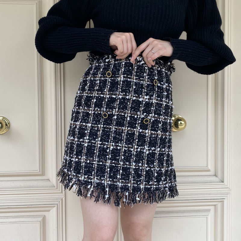 tweed double button mini skirt black | épine