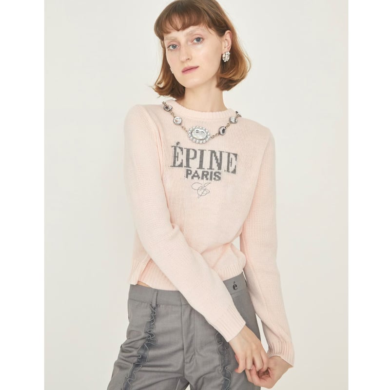 epine PARIS knit エピヌbabypink×gray logo素材ニット - ニット/セーター