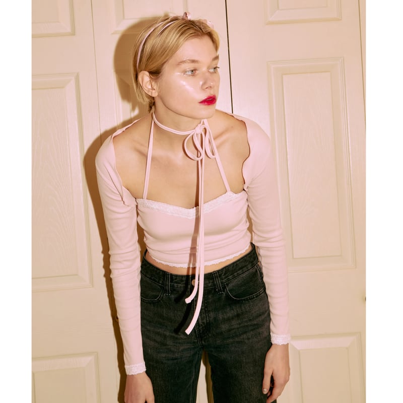 épine lace bare top & cardigan set (3color) | é épine lace bare top & cardigan set (3color) | é