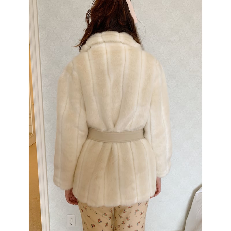 parisienne ribbon 2way fur coat ivory