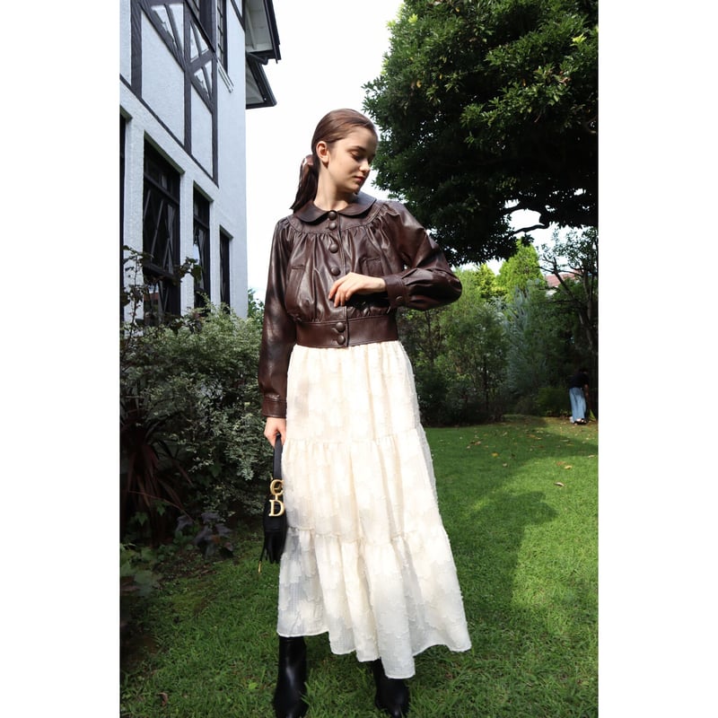 epine コットンスカート jacquard waist gather tiered long skirt ivory |
