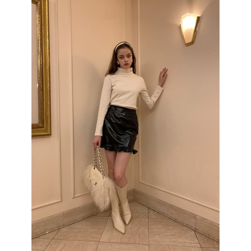 pvc frill mini skirt black | épine