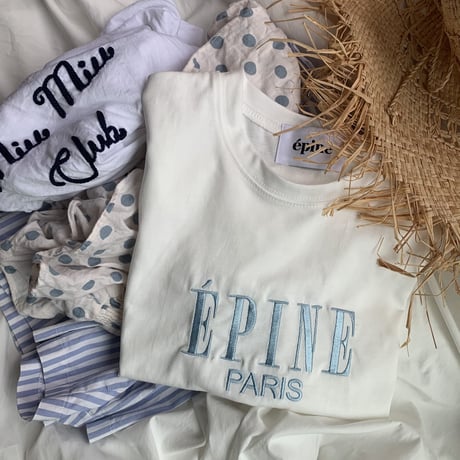 ÉPINE PARIS embroidery tee white×ice blue