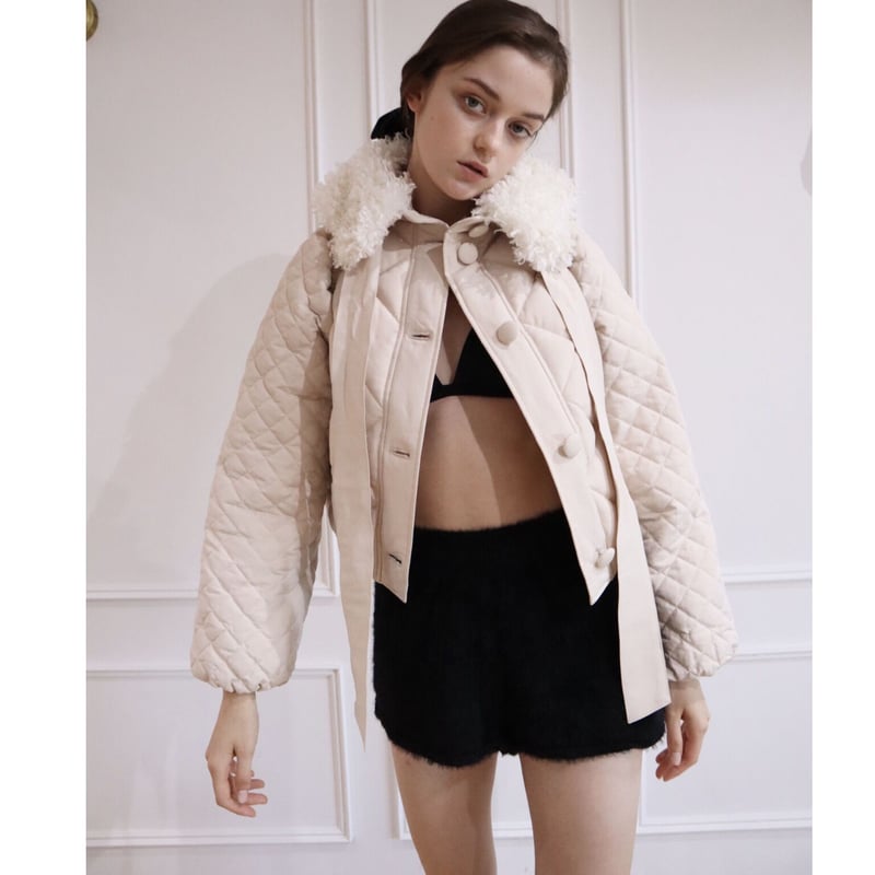 fur ribbon quilting short down coat ivory | épine fur ribbon quilting short down coat ivory | épine