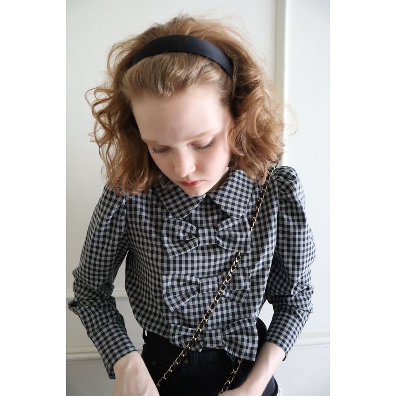 epine  エピヌ big ribbon puff blouse black