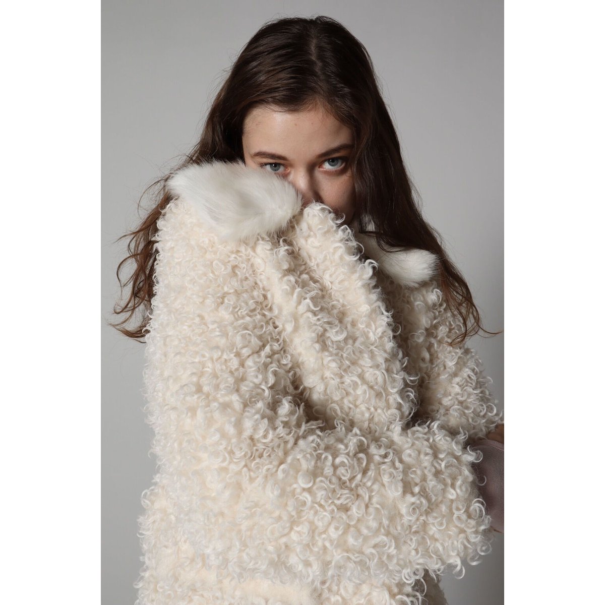 poodle collar fur coat ivory | épine