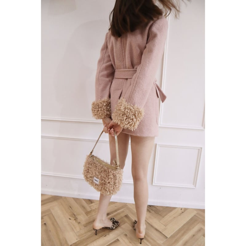 epine エピヌ poodle fur coat pink check - ジャケット・アウター