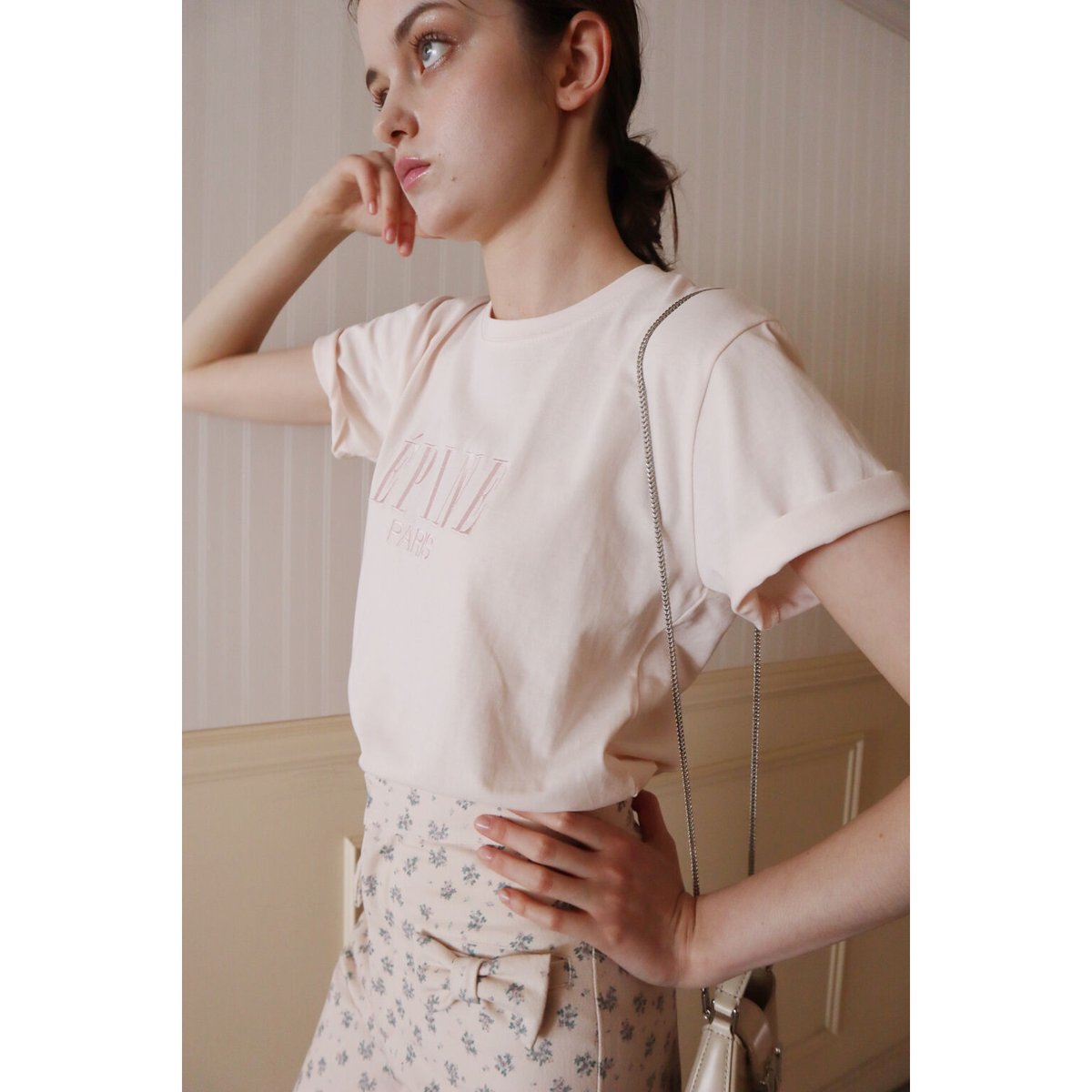 ÉPINE PARIS embroidery tee baby pink×baby pink