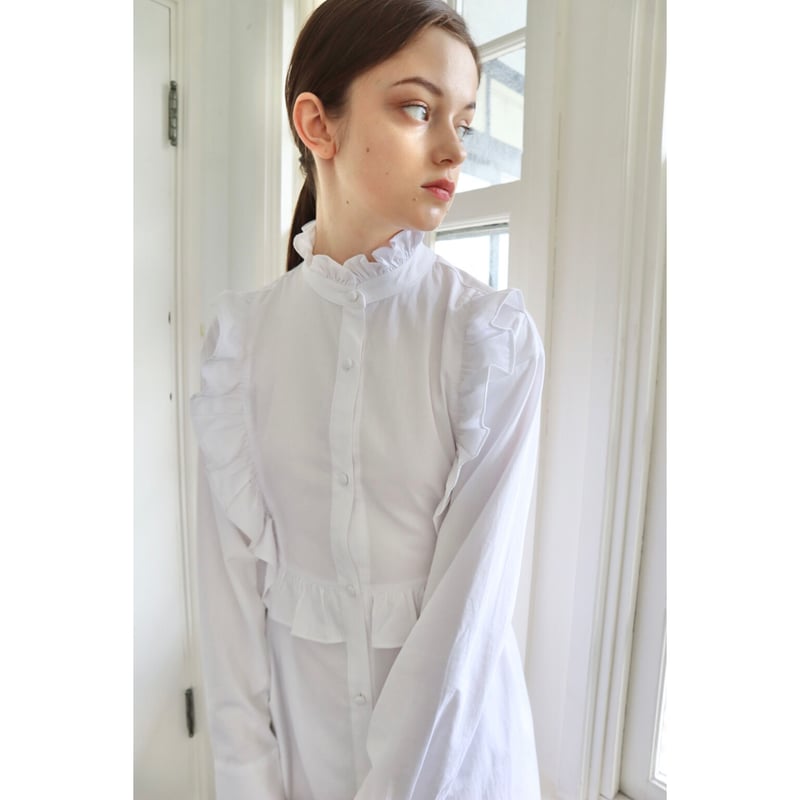 square frill back ribbon shirt onepiece white | square frill back ribbon shirt onepiece white |