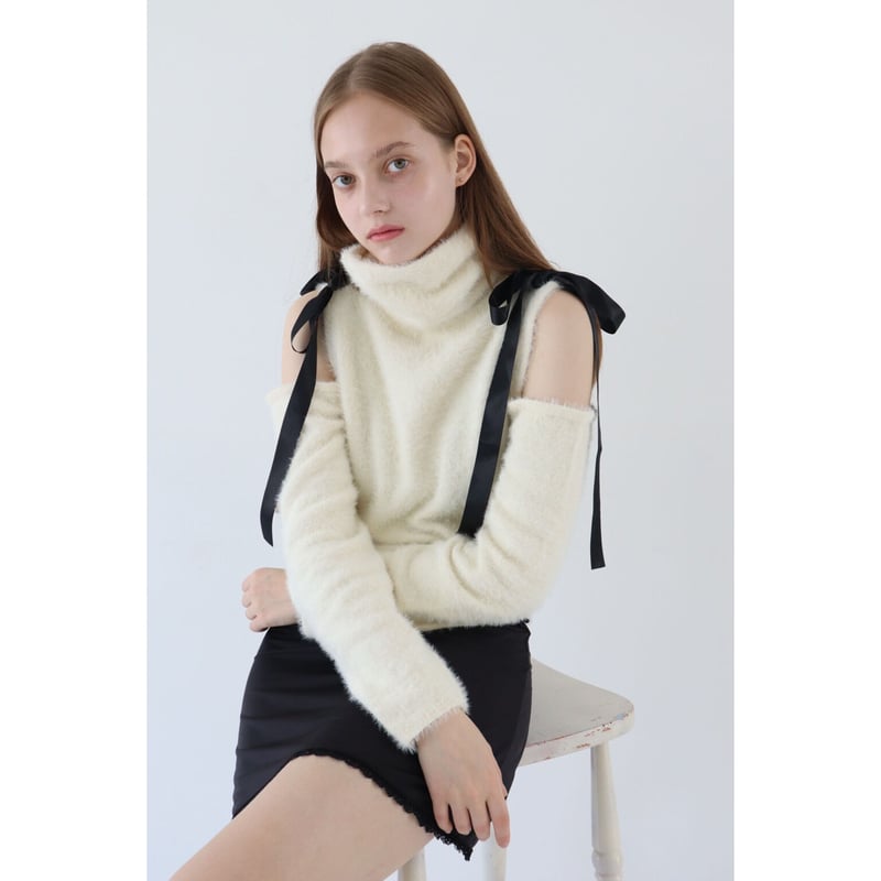 mohair ribbon shoulder off knit ivory | épine
