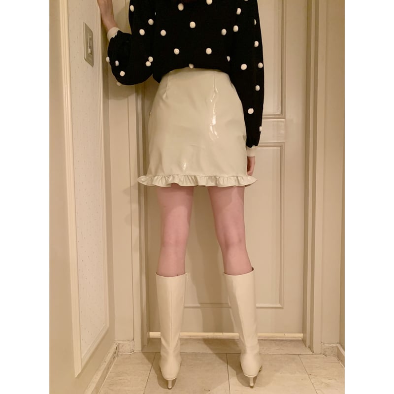 pvc frill mini skirt ivory pine
