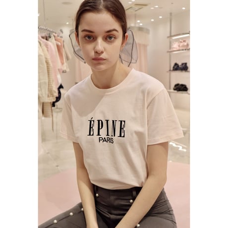 ÉPINE PARIS embroidery tee baby pink×black