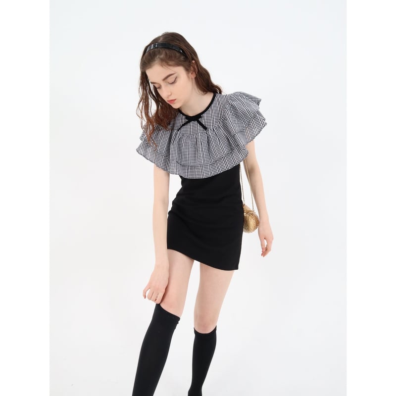 double frill ribbon onepiece gingham check | épine 