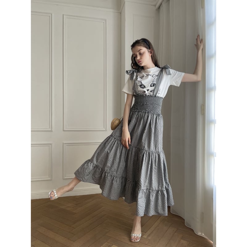 ribbon gather tiered 2way onepiece gingham | épine 