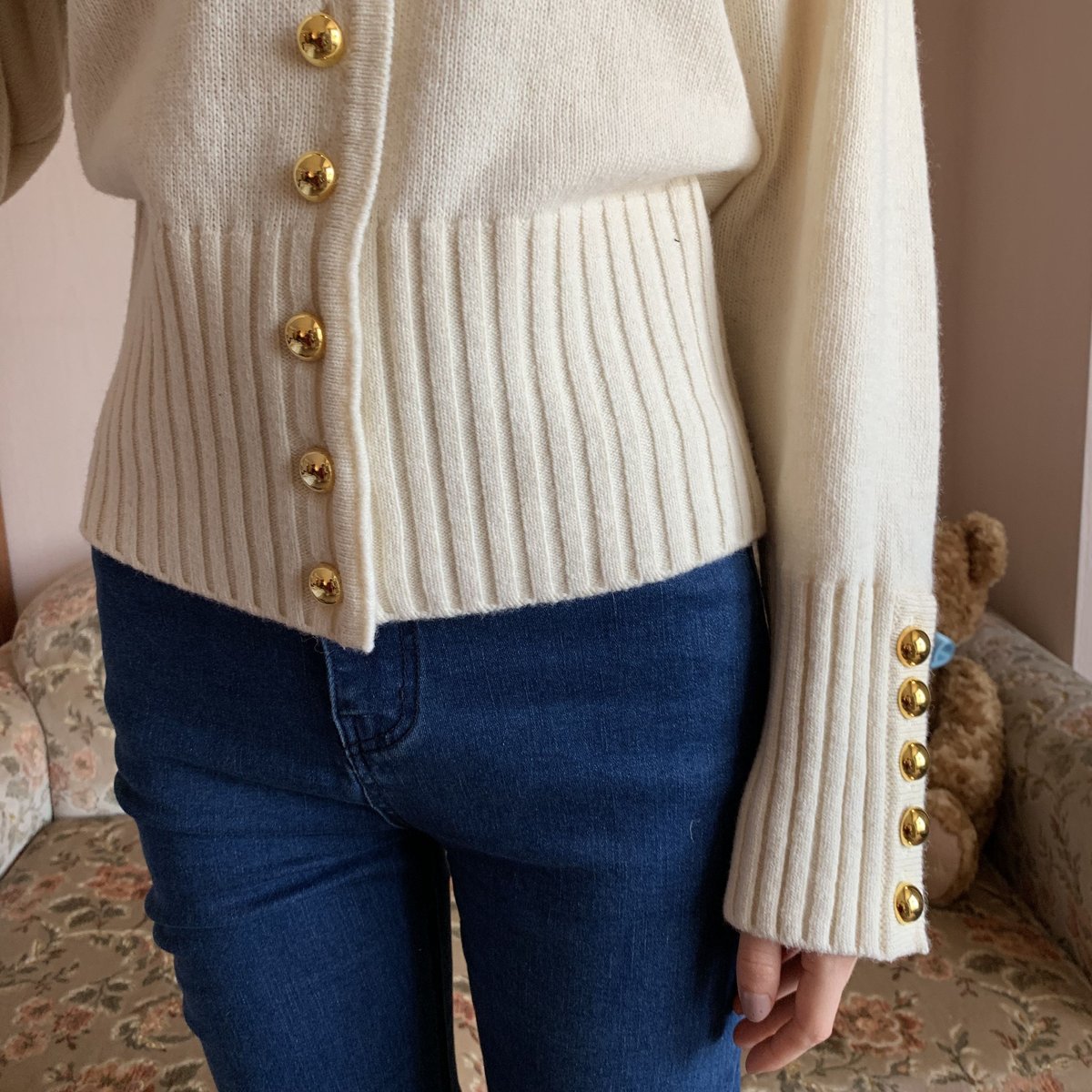 bi-color gold botton knit cardigan ivory | épine