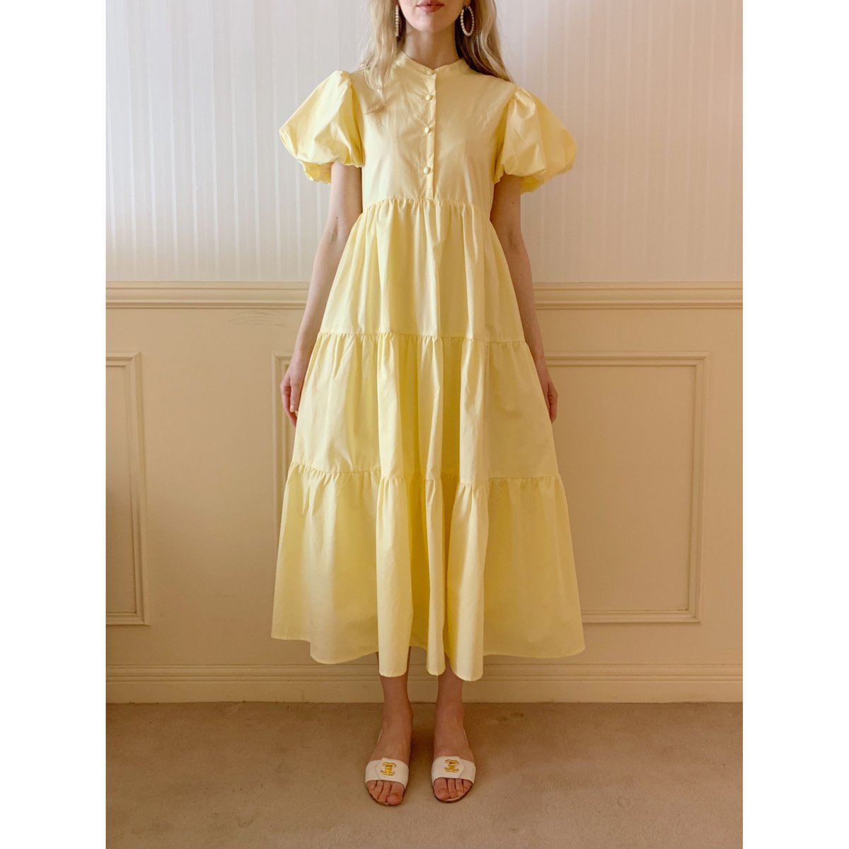 puff sleeve tiered onepiece lemon