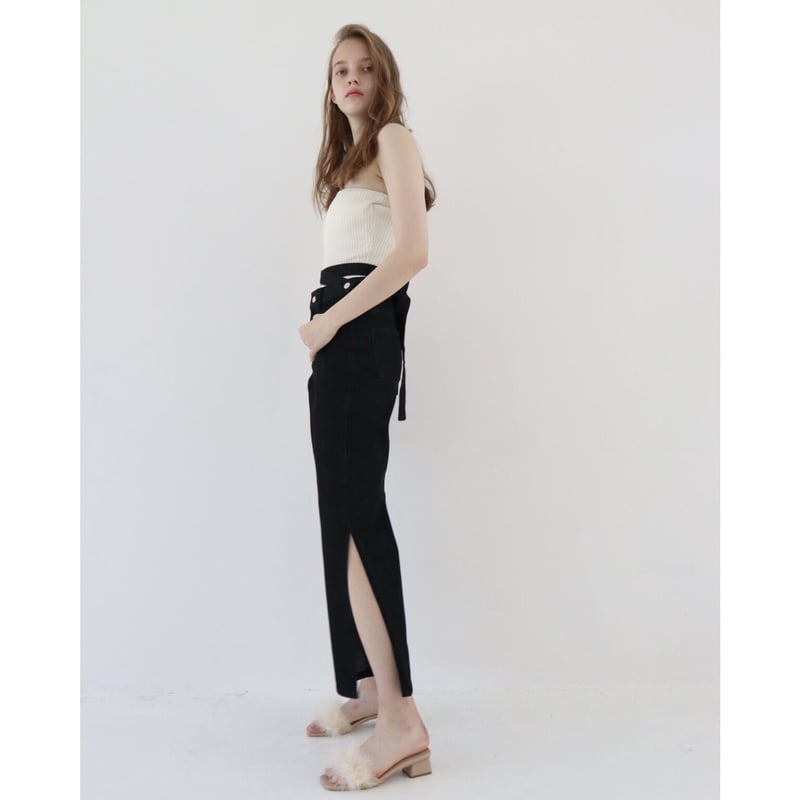 Eé ribbon side slit 2way jeans black | épine