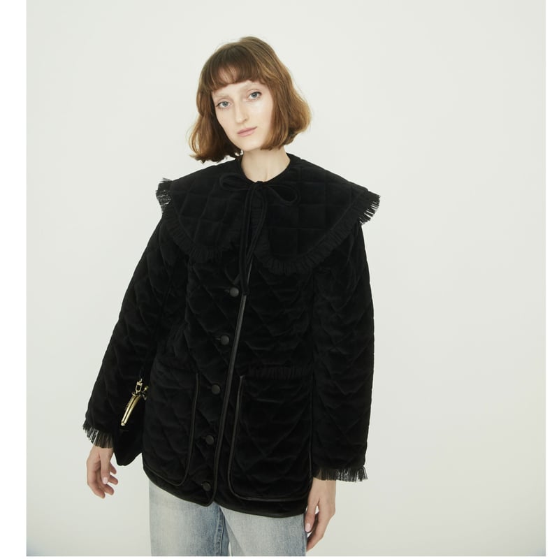 collar 2way tulle piping quilting down coat vel collar 2way tulle piping quilting down coat vel
