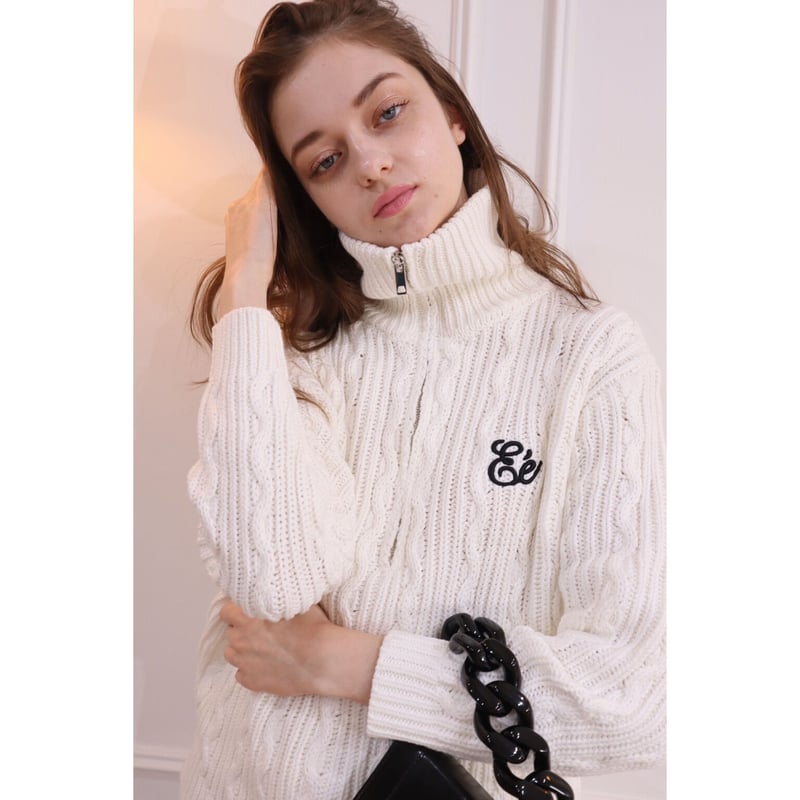 Eé half zip cable knit tops white | épine Eé half zip cable knit tops white | épine