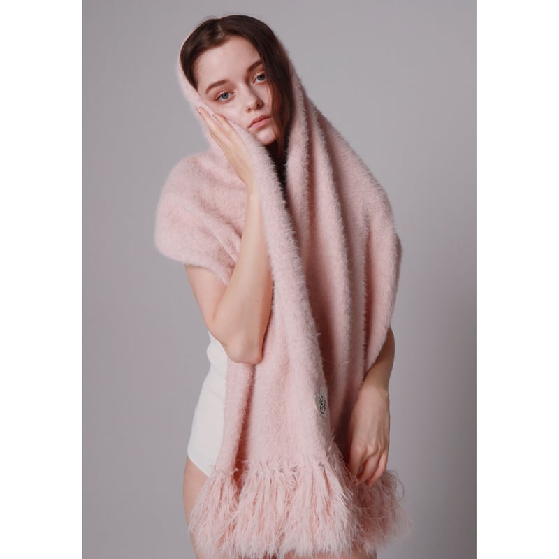 ♡Éé mohair fringe muffler pink | épine