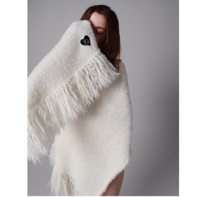 ♡Éé mohair fringe muffler ivory | épine