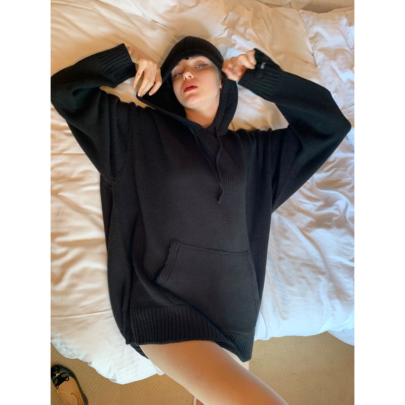 épine label loose knit hoodie black | épine