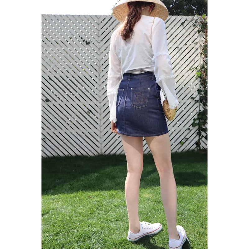 高知インター店】 mini denim Eé epine skirt スカート blue dark ミニ