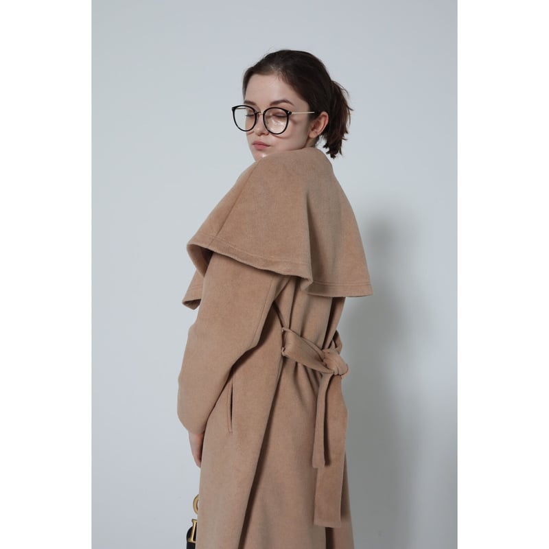 cape 2way shaggy long coat beige pine