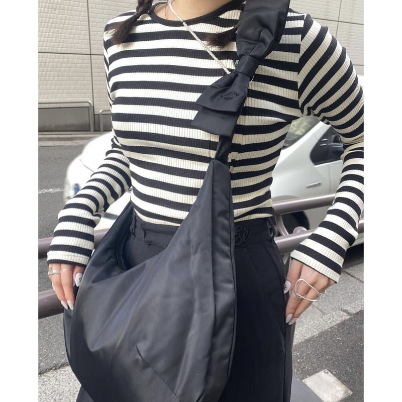 ribbon nylon half moon bagレディース