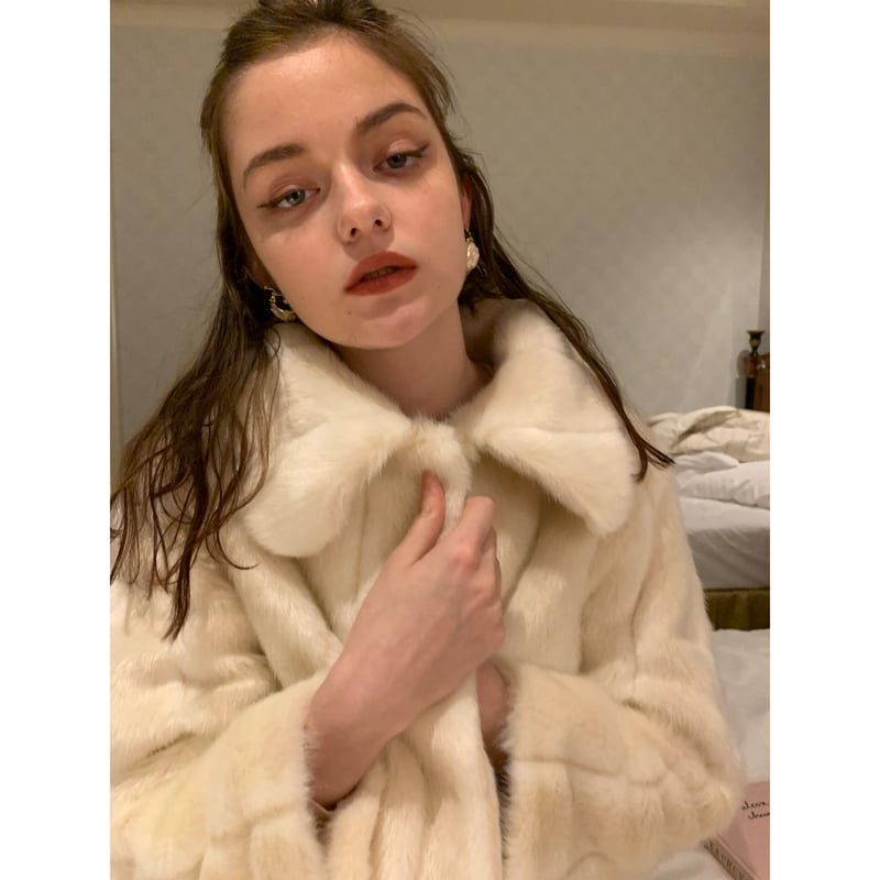 parisienne ribbon 2way fur coat ivory   épine