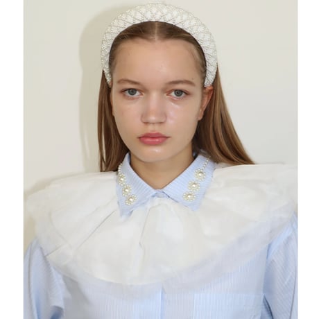 é flower pearl short shirt blue stripe