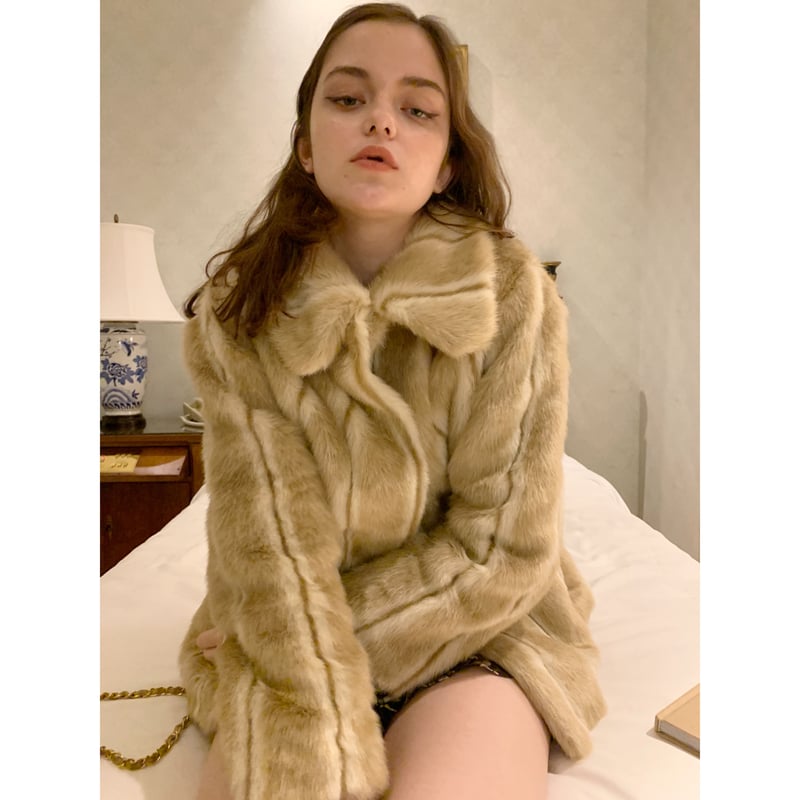 parisienne ribbon 2way fur coat beige | épine